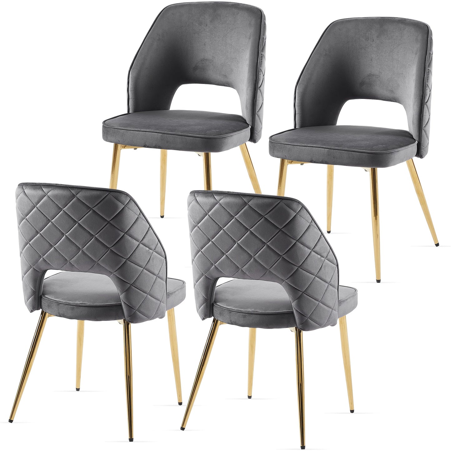 Sillas de Comedor de Terciopelo Gris con Patas de Metal - Set de 4