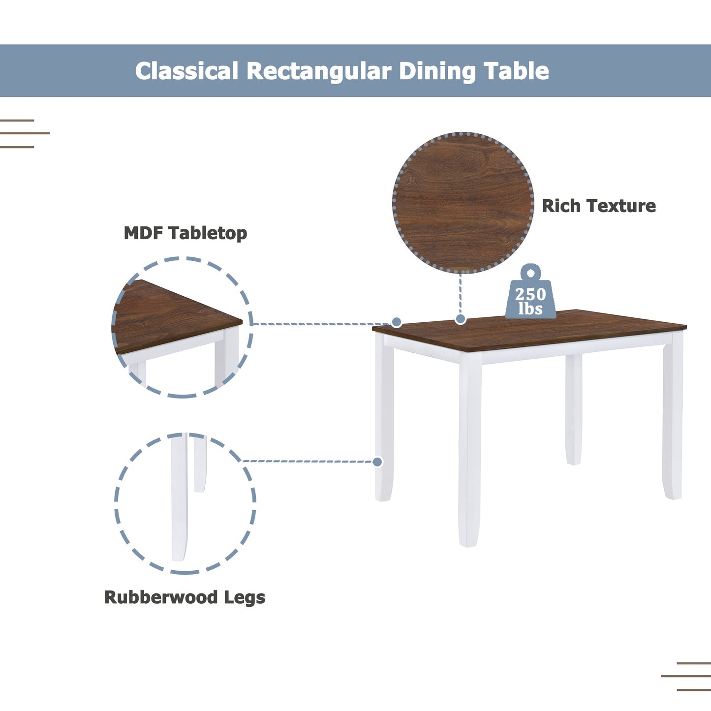 Ensemble de salle à manger rustique minimaliste en bois TOPMAX 5 pièces