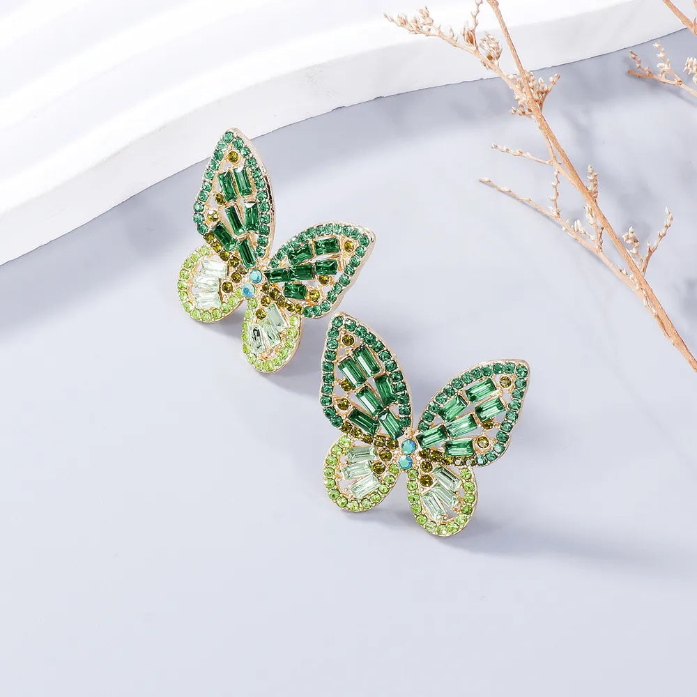 Alloy Inlaid Rhinestone Butterfly Earrings - Korvel