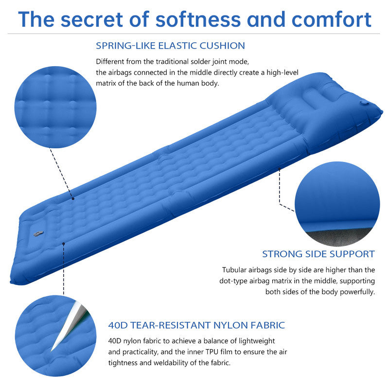 Outdoor thicken self-inflating camping mattress: ultralight, with built-in pump, ideal for travel, hiking, fishing. - Korvel
