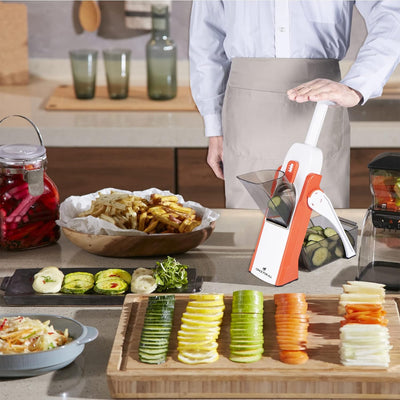 Premium Mandoline Slicer - Versatile Vegetable Cutter (Orange)