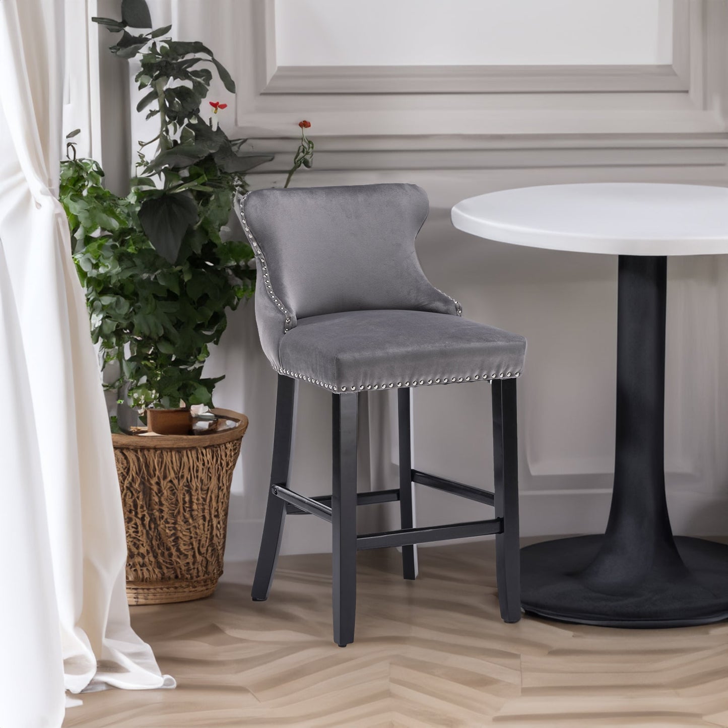 Conjunto de Taburetes de Barrotes de Terciopelo Contemporáneo - Gris