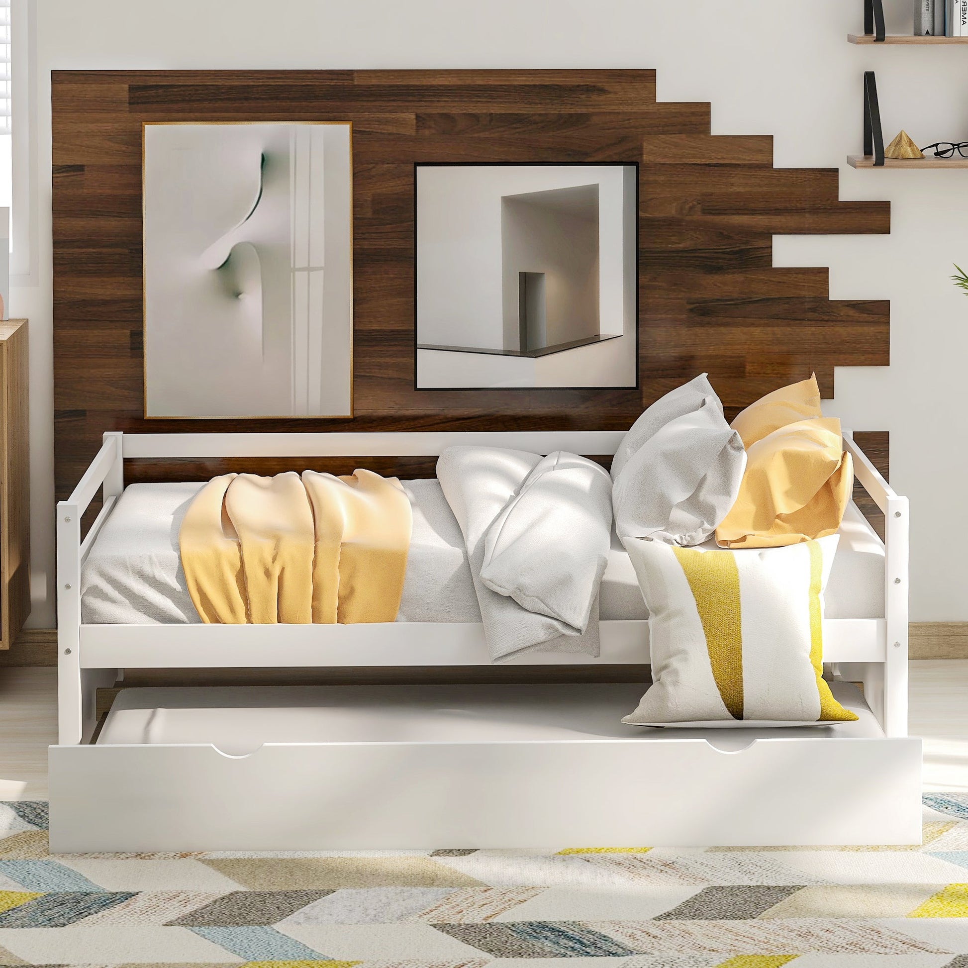 Daybed with Trundle Frame Set Twin Size White - Korvel