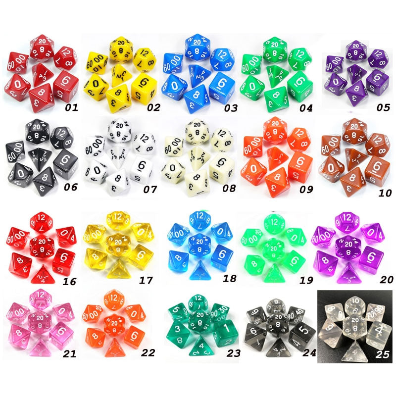 7pcs/set Transparent Digital Polyhedral Rich Color Dice,Set of D4 D6 D8 D10%D12 D20 for Dnd Rpg Board Game Dice - Korvel