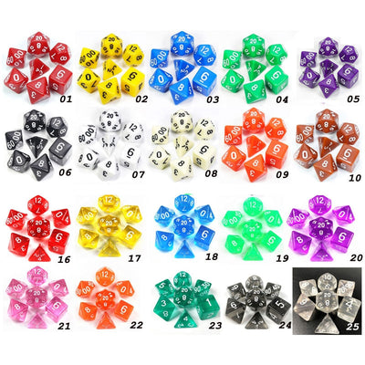 7pcs/set Transparent Digital Polyhedral Rich Color Dice,Set of D4 D6 D8 D10%D12 D20 for Dnd Rpg Board Game Dice - Korvel