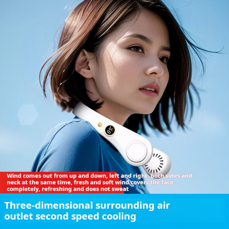 Bladeless Rechargeable Neck Fan Portable Outdoor Hanging 5 Speeds Adjustable Neck Fan Box Plastic Hand Free - Korvel