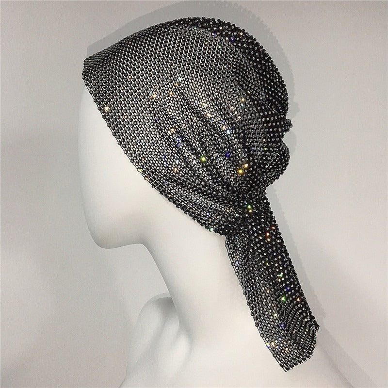 Mesh Rhinestone Elastic Hair Band Headband Outdoor Fashion Headwear Fishing Net Hat - Korvel
