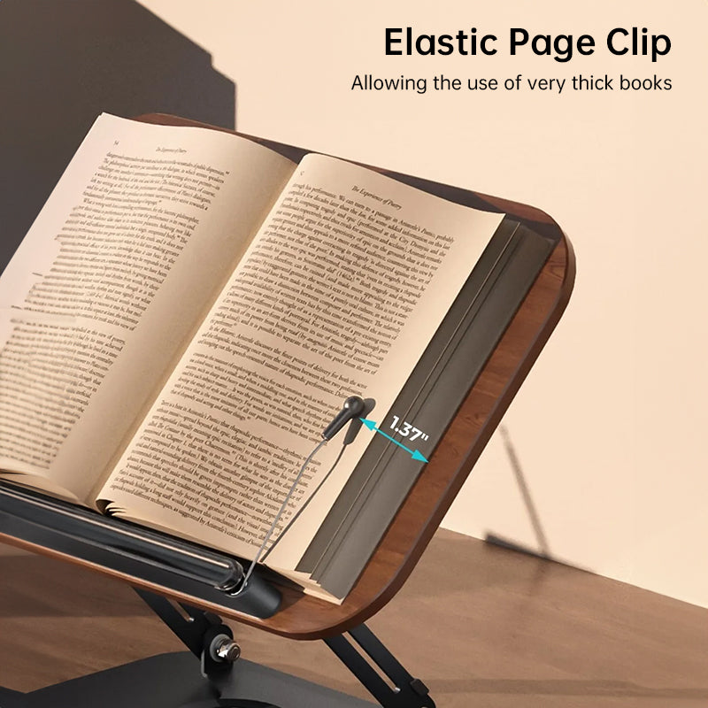 Adjustable 360° Rotating Book Stand with Elastic Clips, for Cookbooks, Laptops & More - Korvel