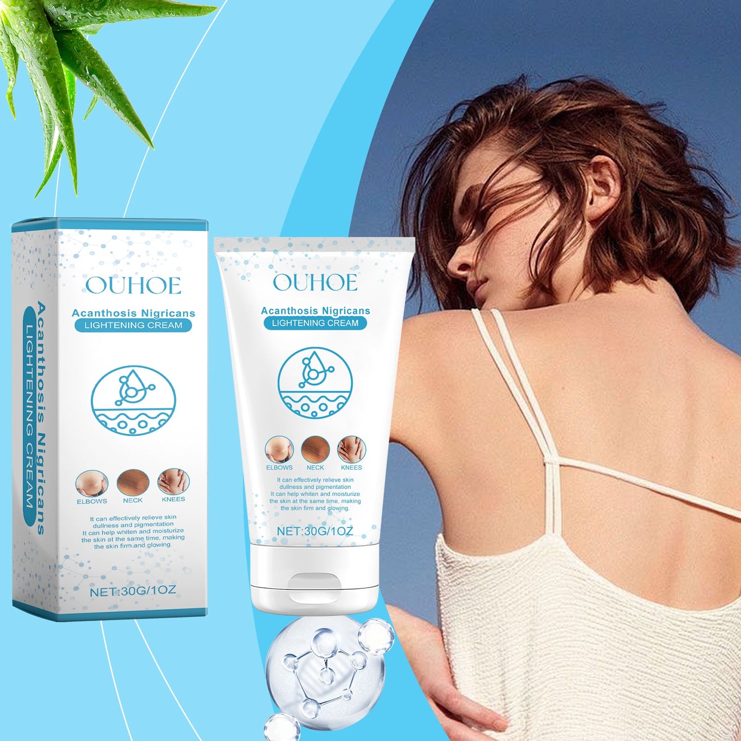 Ouhoe Black Acanthoderm Whitening Cream Soft Moisturizing, Moisturizing, Tender Skin Refreshing, Non-Greasy Elbow Neck Line Care - Korvel