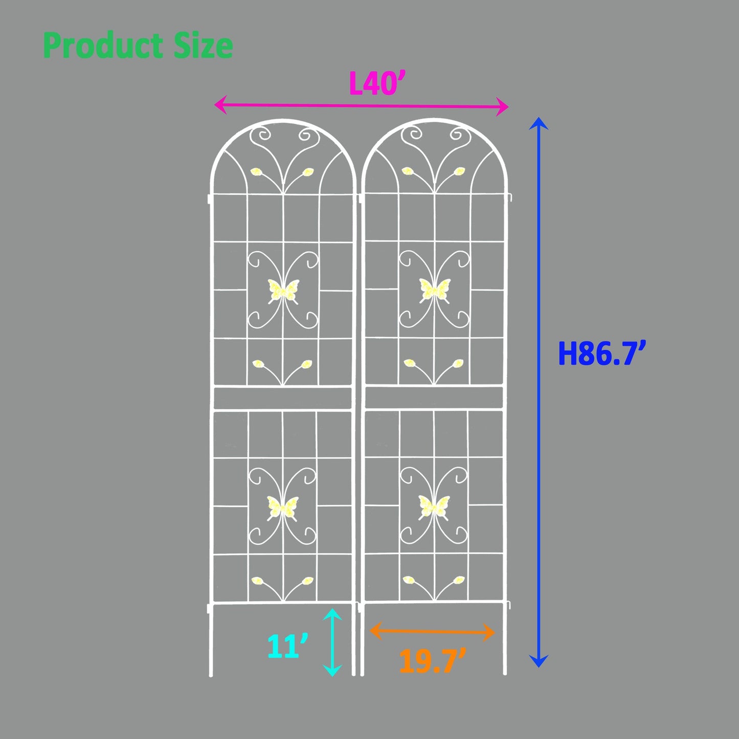 2 Pack Metal Garden Trellis 86.7" x 19.7" Rustproof Trellis for Climbing Plants Outdoor Flower Support Cream White - Korvel