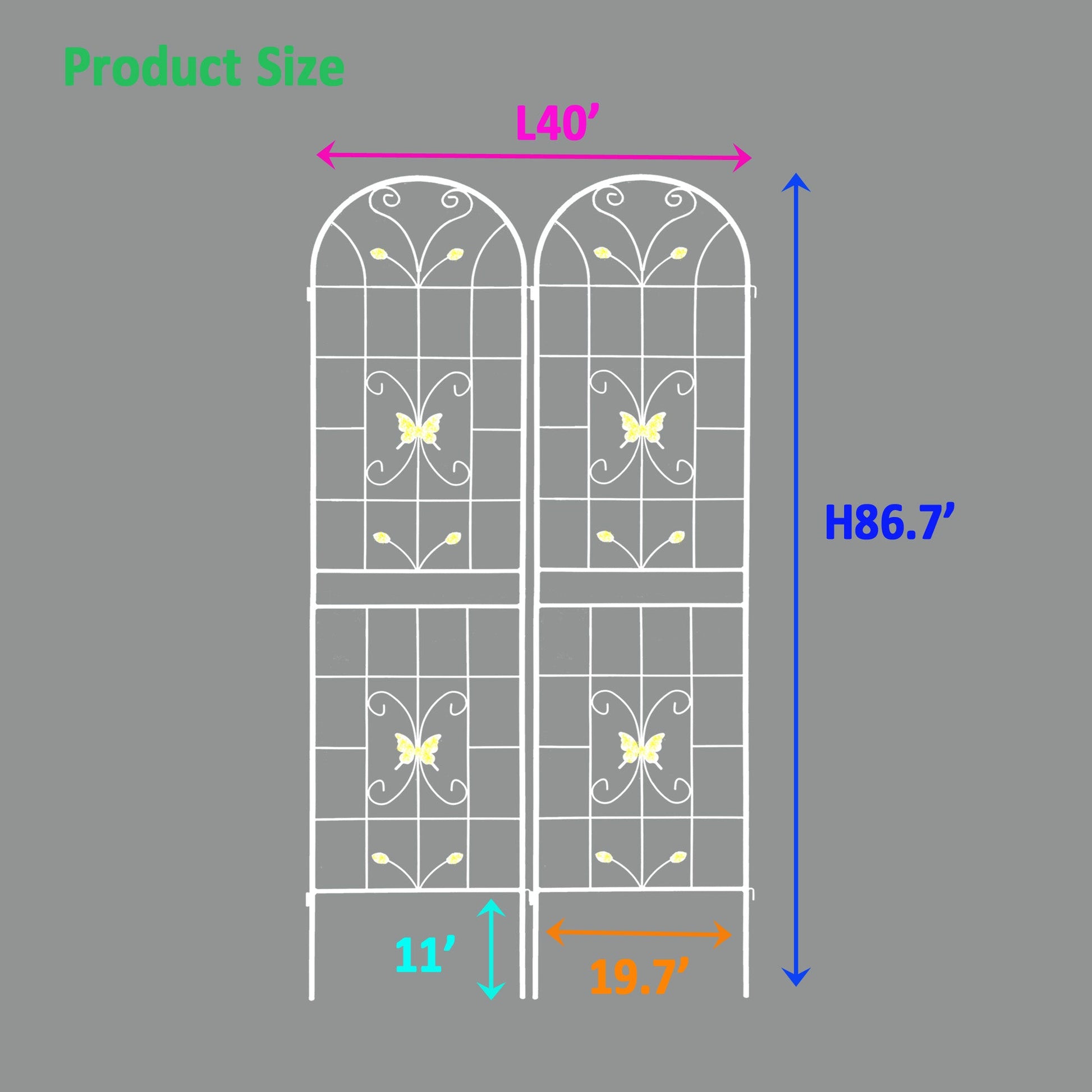 2 Pack Metal Garden Trellis 86.7" x 19.7" Rustproof Trellis for Climbing Plants Outdoor Flower Support Cream White - Korvel
