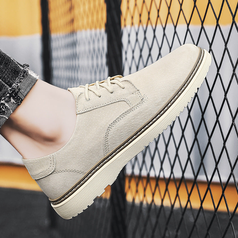 Men's Round Toe Leather Casual Shoes with Front Laces Work Boots Breathable Flat Heel Single Shoes Men's Shoes - Korvel