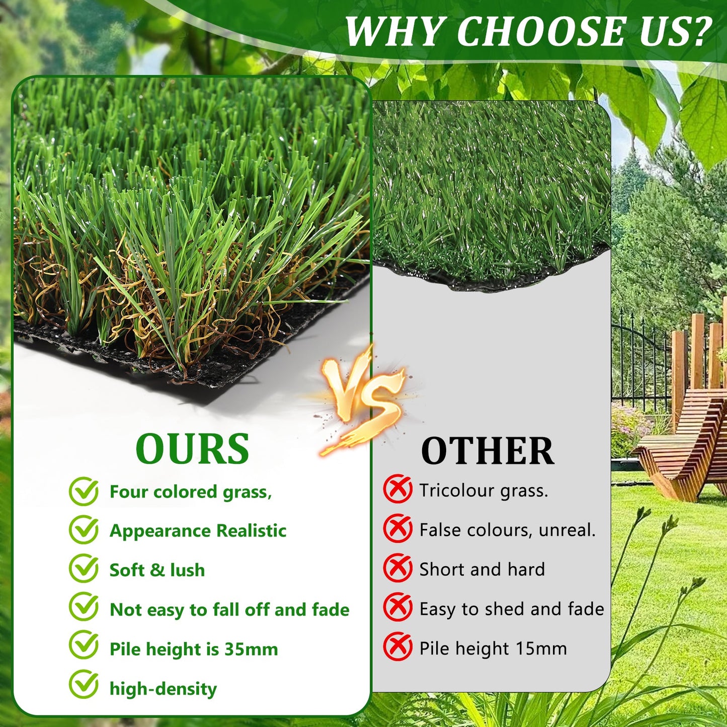 4FTX6FT outdoor artificial grass running blanket, thick and realistic fake grass roll with a pile height of 1.38 inches - Korvel