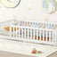 Twin Size Bed Floor Bed with Safety Guardrails and Door for Kids, White - Korvel