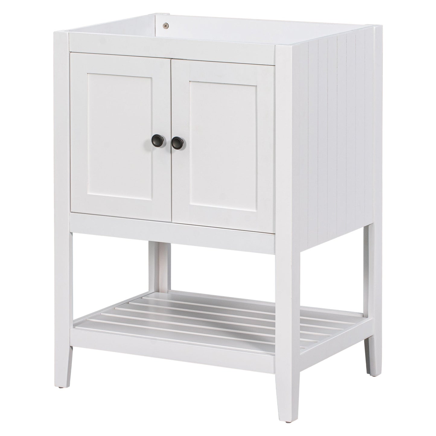 24" Bathroom Vanity Base Only, Soild Wood Frame, Bathroom Storage Cabinet with Doors and Open Shelf, White - Korvel