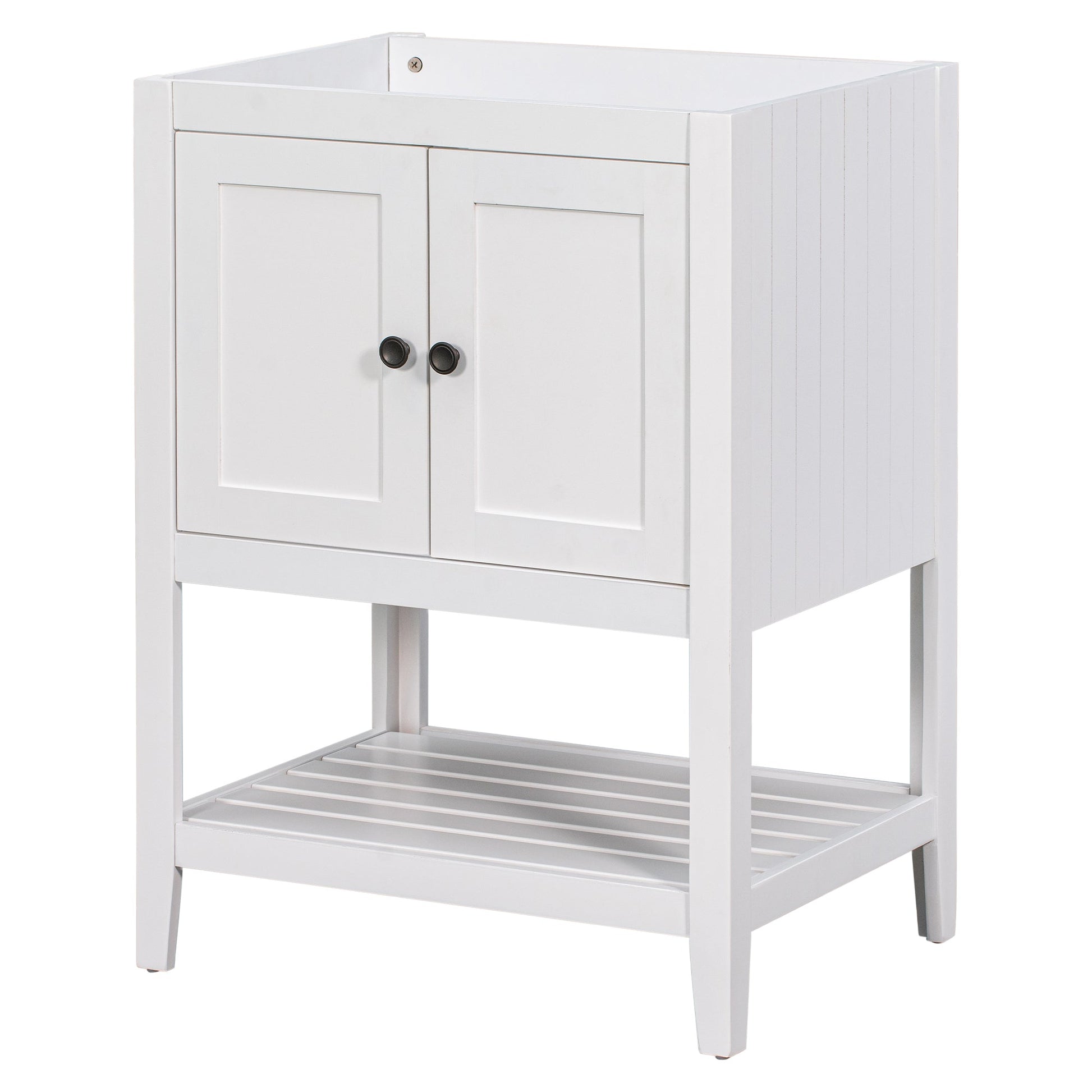 24" Bathroom Vanity Base Only, Soild Wood Frame, Bathroom Storage Cabinet with Doors and Open Shelf, White - Korvel