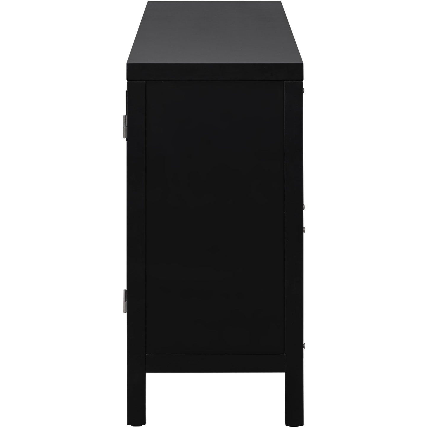 TREXM Large Storage Space Sideboard with Artificial Rattan Door and Metal Handles for Living Room and Entryway (Black) - Korvel