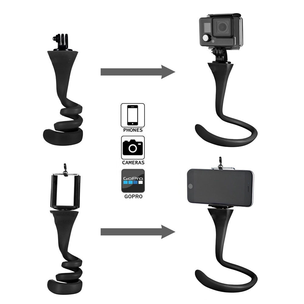 Flexible selfie stick monopod wireless Bluetooth tripod monkey holder for GoPro iPhone camera phone car bicycle universal - Korvel