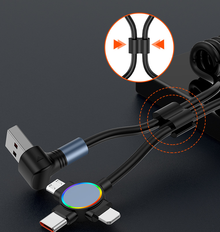 Câble de données USB rétractable trois en un pour charge rapide