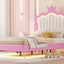 Twin Size Upholstered Bed Frame with LED Lights - Pink & White