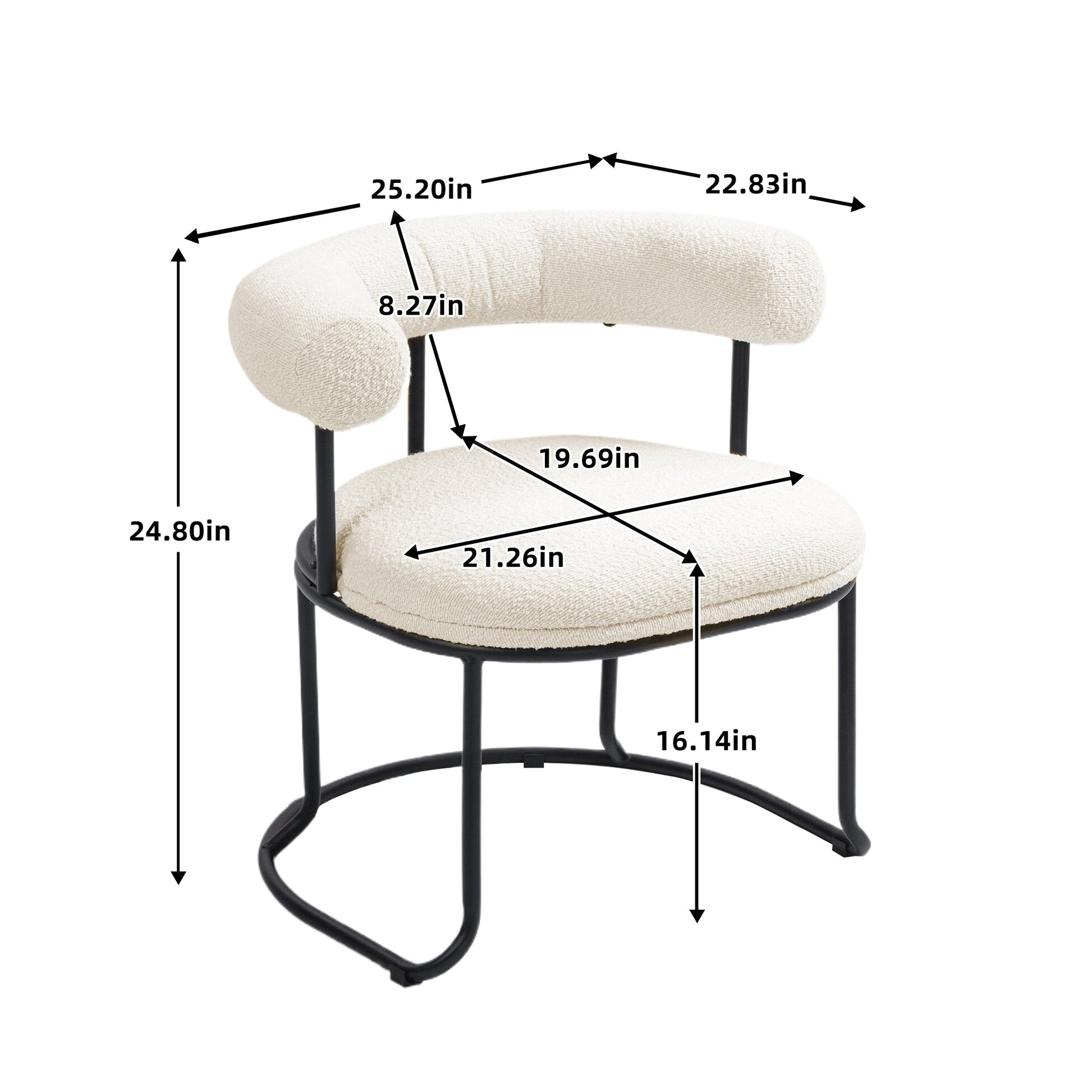 COOLCOOL Boucle dining chair set of two, medieval modern curved backrest chair, round cushion (beige Boucle) - Korvel