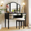 GO 43" Dressing Table Set with Mirrored Drawers and Stool, Tri-fold Mirror, Makeup Vanity Set for Bedroom, Black - Korvel