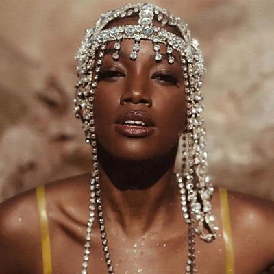 New Tassel Hair Chain Bridal Headpiece for Women Rave Accessories Stage Rhinestone Geometric Head Chain Hat Jewelry Gifts - Korvel