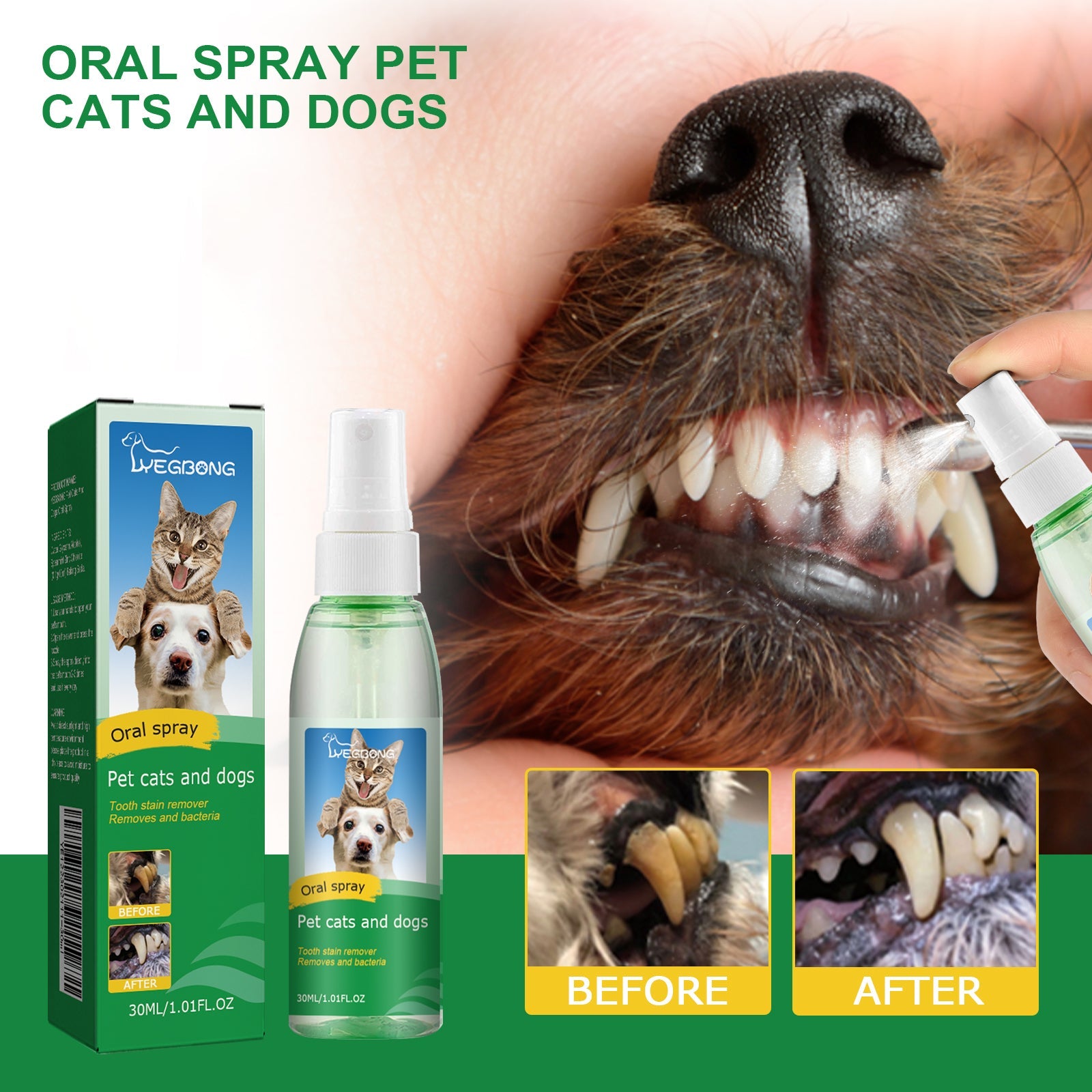 Pet Tooth Deodorizer Spray, Cats And Dogs Universal Mouth Cleaning Breath Freshening Spray - Korvel