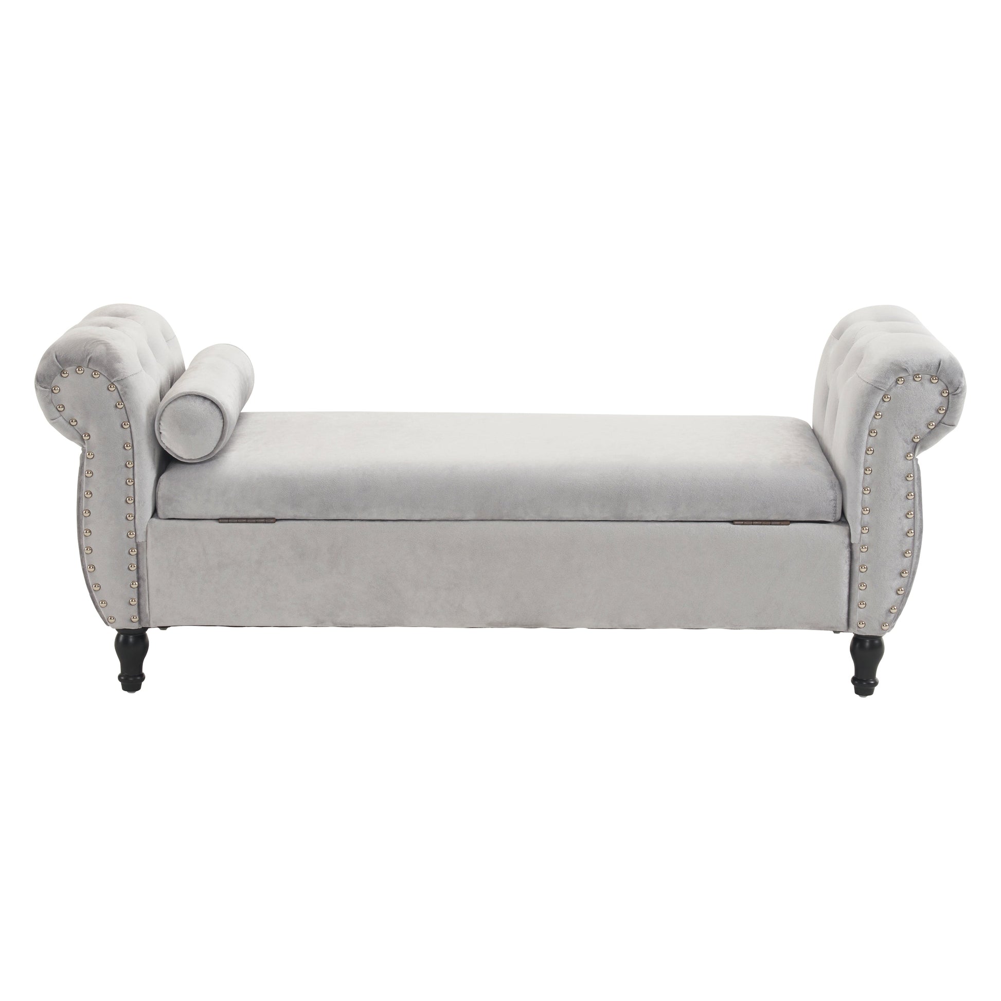Velvet Multifunctional Storage Rectangular ottoman bench with 1 Pillow, grey - Korvel