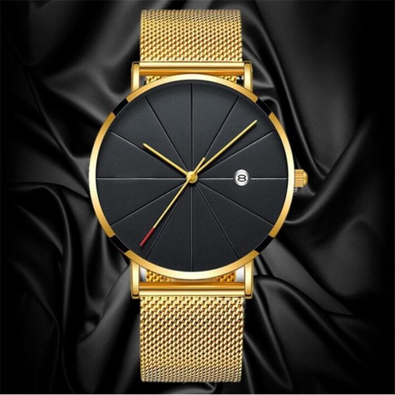 Simple Men's Watch Stainless Steel Mesh Band Watches Classic Quartz Date Wristwatch Casual Luxury Masculino Relogios - Korvel