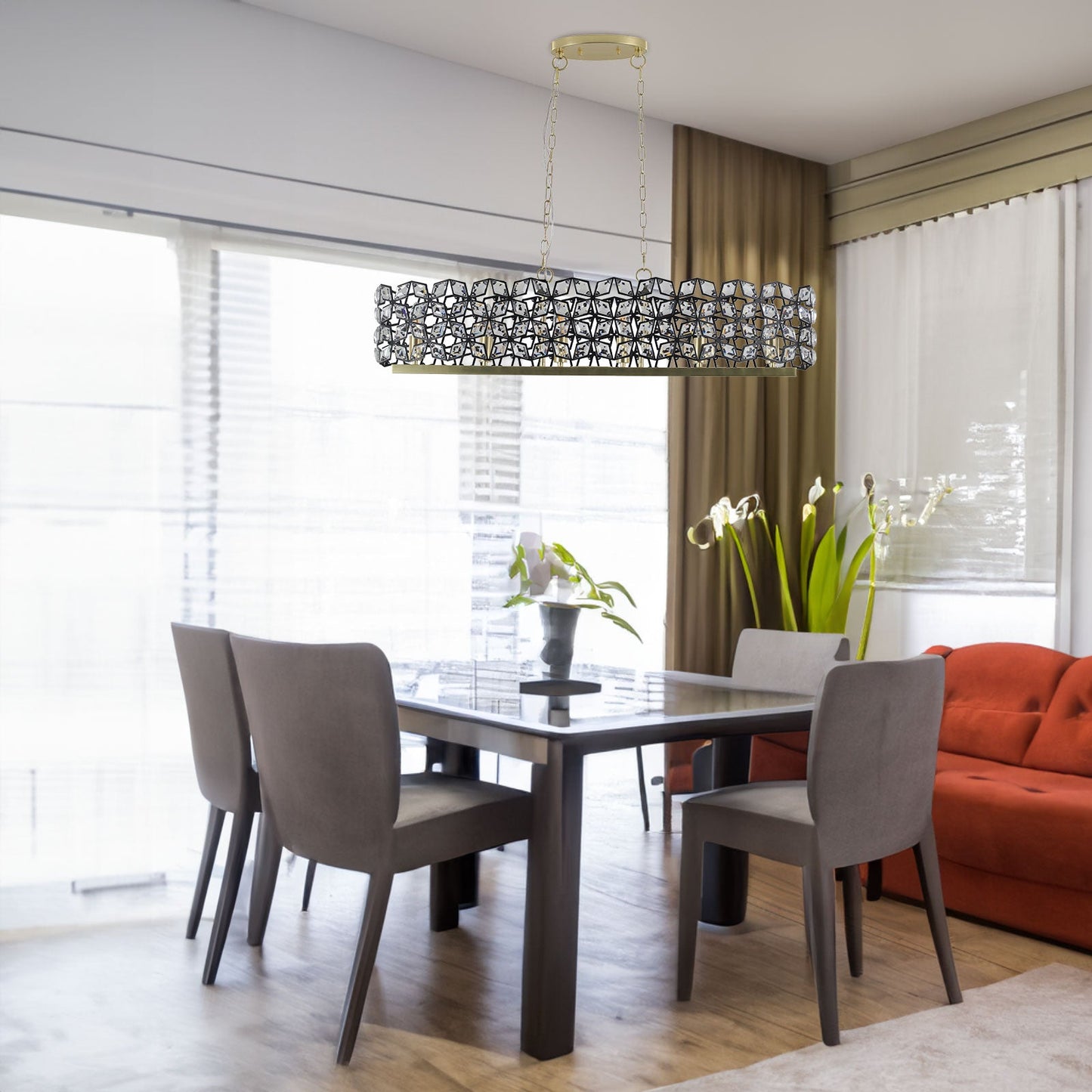 Modern Champagne Gold Oval Crystal Chandelier
