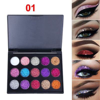 Palette de fards à paupières en sequins diamantés 15 couleurs