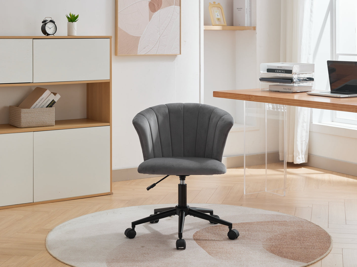 Home Office Chair, Velvet Fabric Swivel Flower Shape Computer Desk Chair for Home Office or Bedroom - Korvel