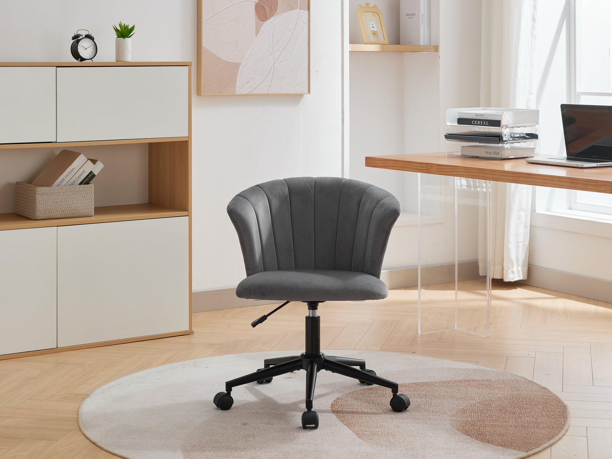 Home Office Chair, Velvet Fabric Swivel Flower Shape Computer Desk Chair for Home Office or Bedroom - Korvel