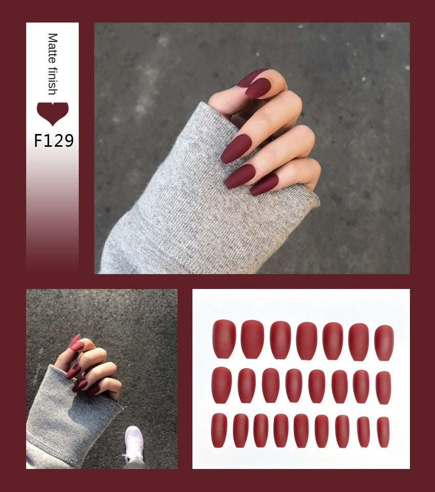 Premium Stiletto Press-On Nails with Glue - 24 Pieces