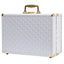 Portable makeup case, travel makeup bag with LED mirror, locked makeup storage box, brush holder, divider, rechargeable, white - Korvel