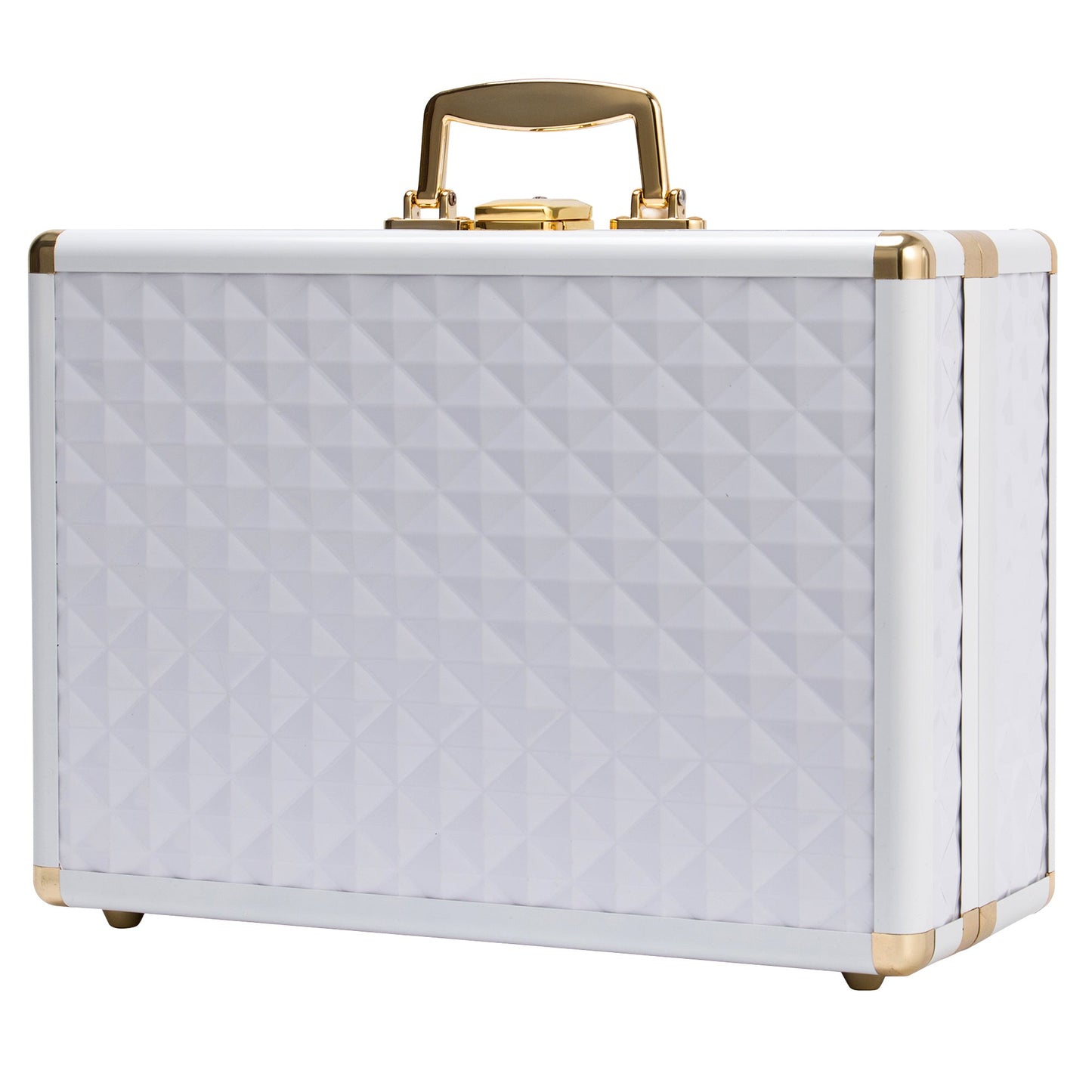 Portable makeup case, travel makeup bag with LED mirror, locked makeup storage box, brush holder, divider, rechargeable, white - Korvel