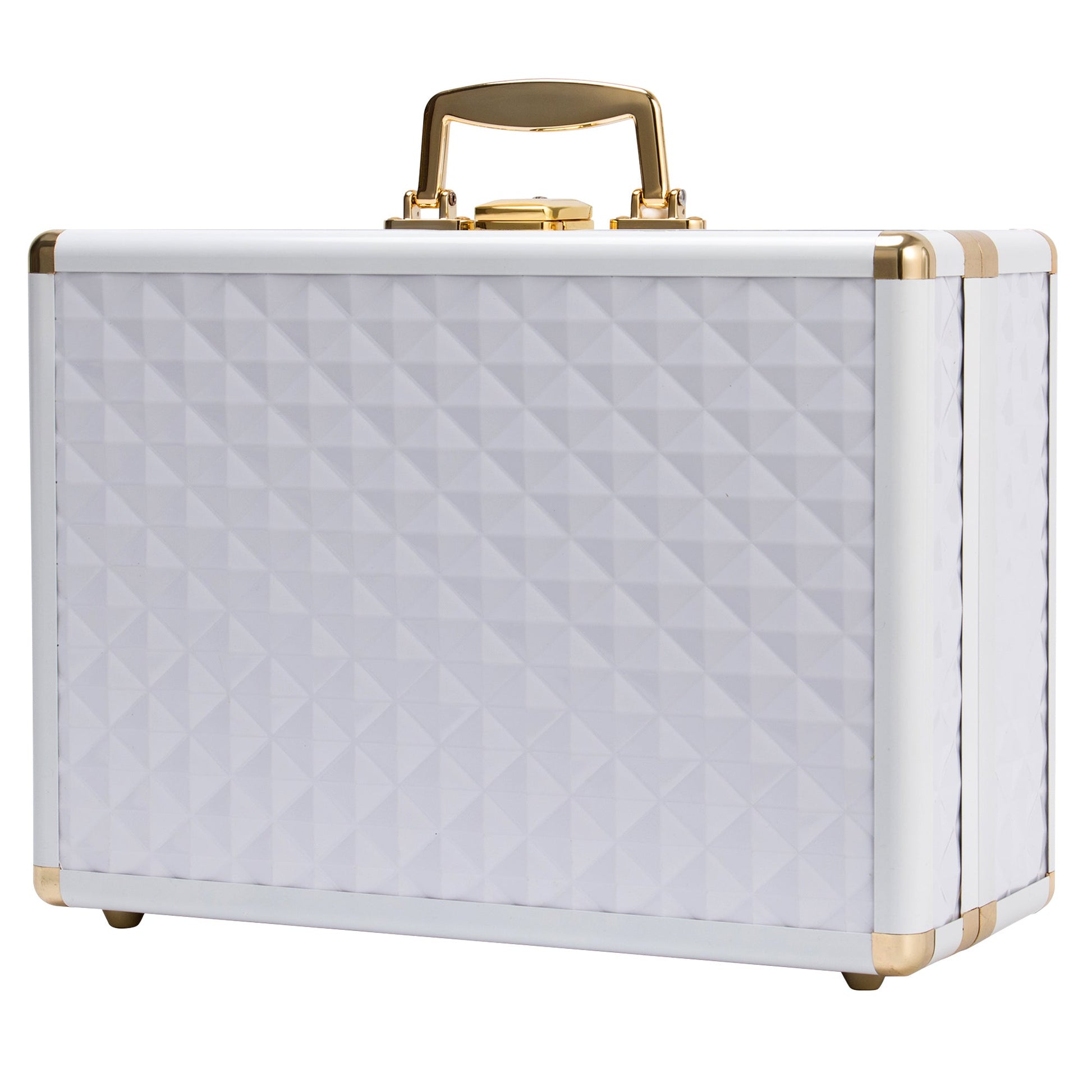 Portable makeup case, travel makeup bag with LED mirror, locked makeup storage box, brush holder, divider, rechargeable, white - Korvel