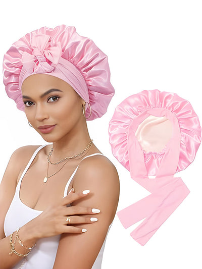 Elegant Satin Bow Nightcap for Hair Care