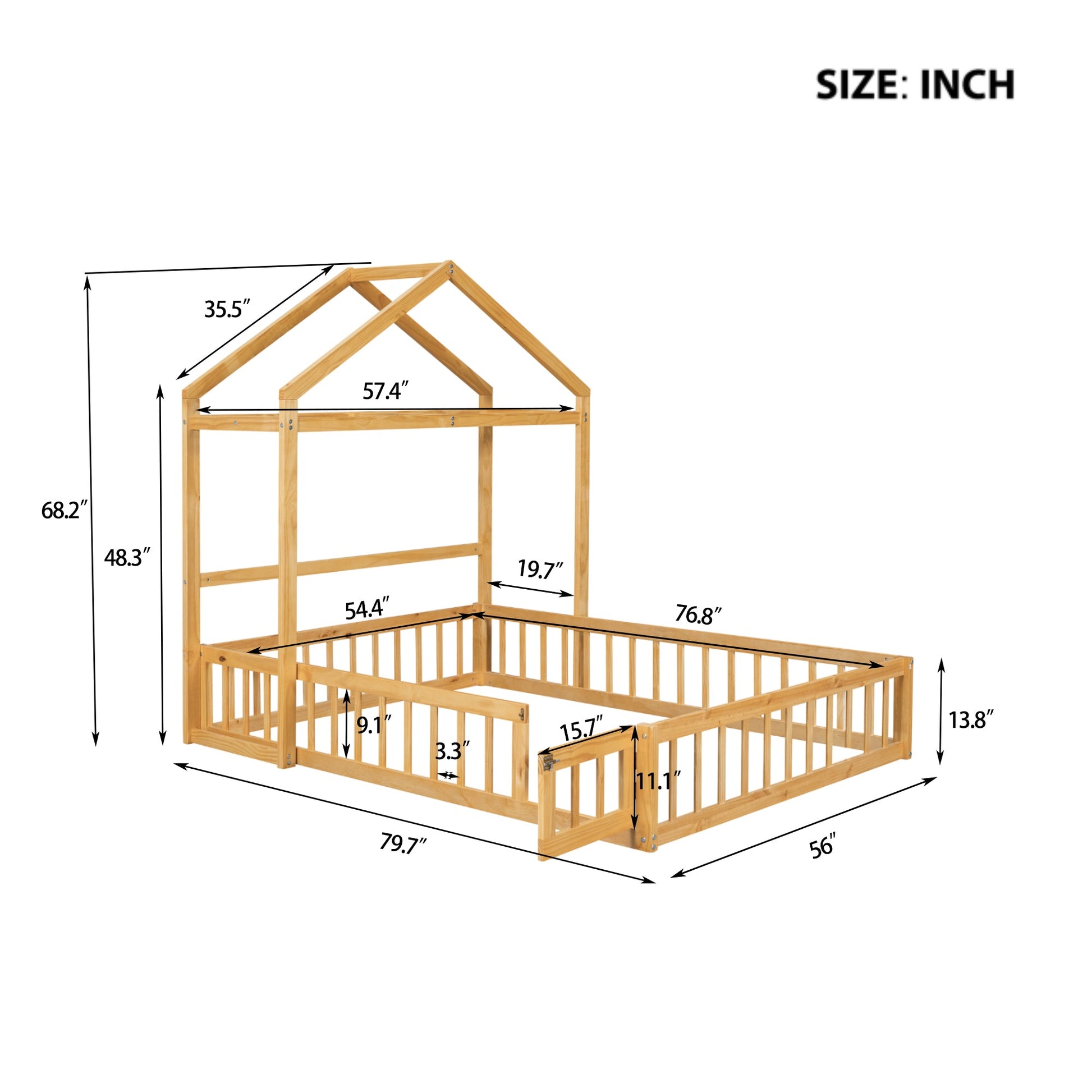 Wooden Full Size Children's Bed with Detachable Headboard and Integrated Clothes Drying Rack, Natural - Korvel