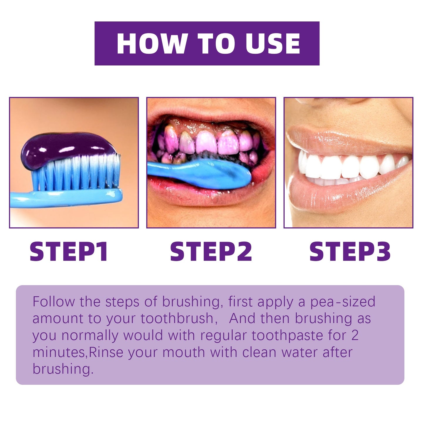 Purple Brightening White Toothpaste, Cleaning Stains Fresh Breath Brightening And Whitening Teeth Toothpaste - Korvel