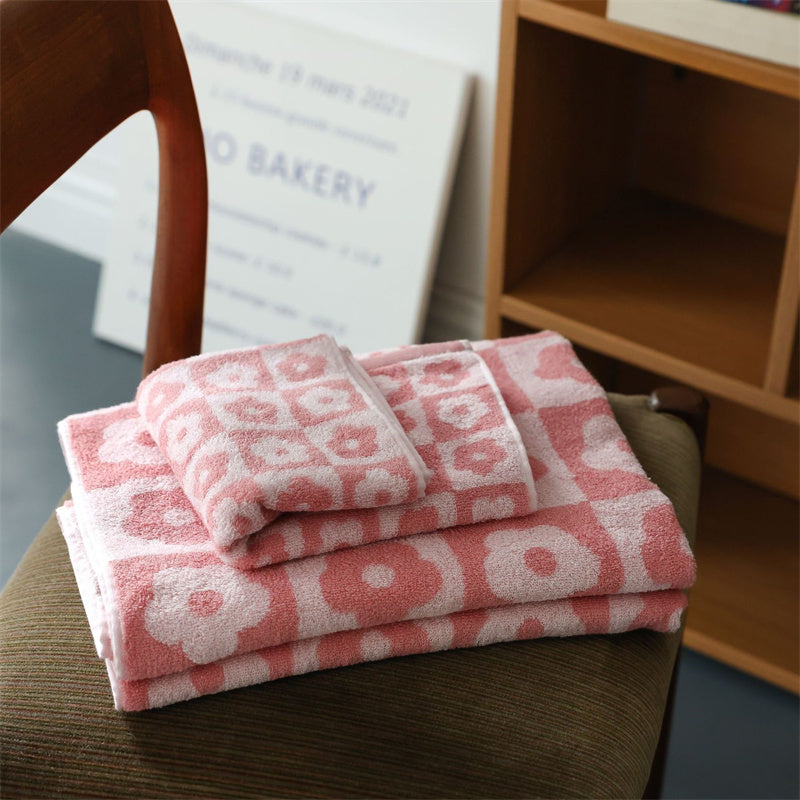 Plaid Series Towel Bath Towel Cherry Blossom Absorbent Facial Towel - Korvel