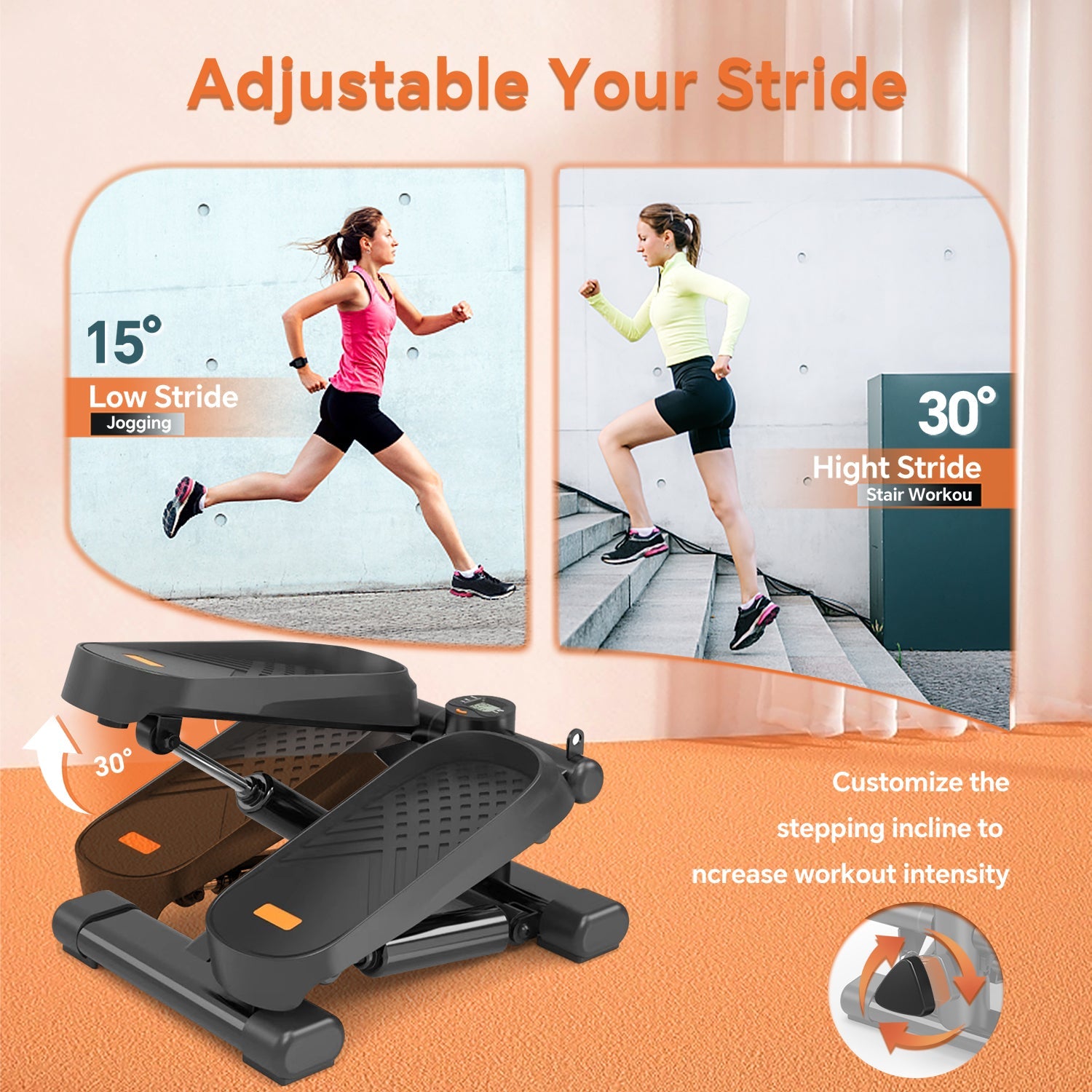 Home Office Exercise 330LBS Capacity Mini Stepper with Resistance Bands and LCD Monitor - Korvel