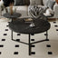 Modern coffee table with two display shelves, Black Faux marble surfaces, Tripod-inspired base,Rounded tabletop edges - Korvel
