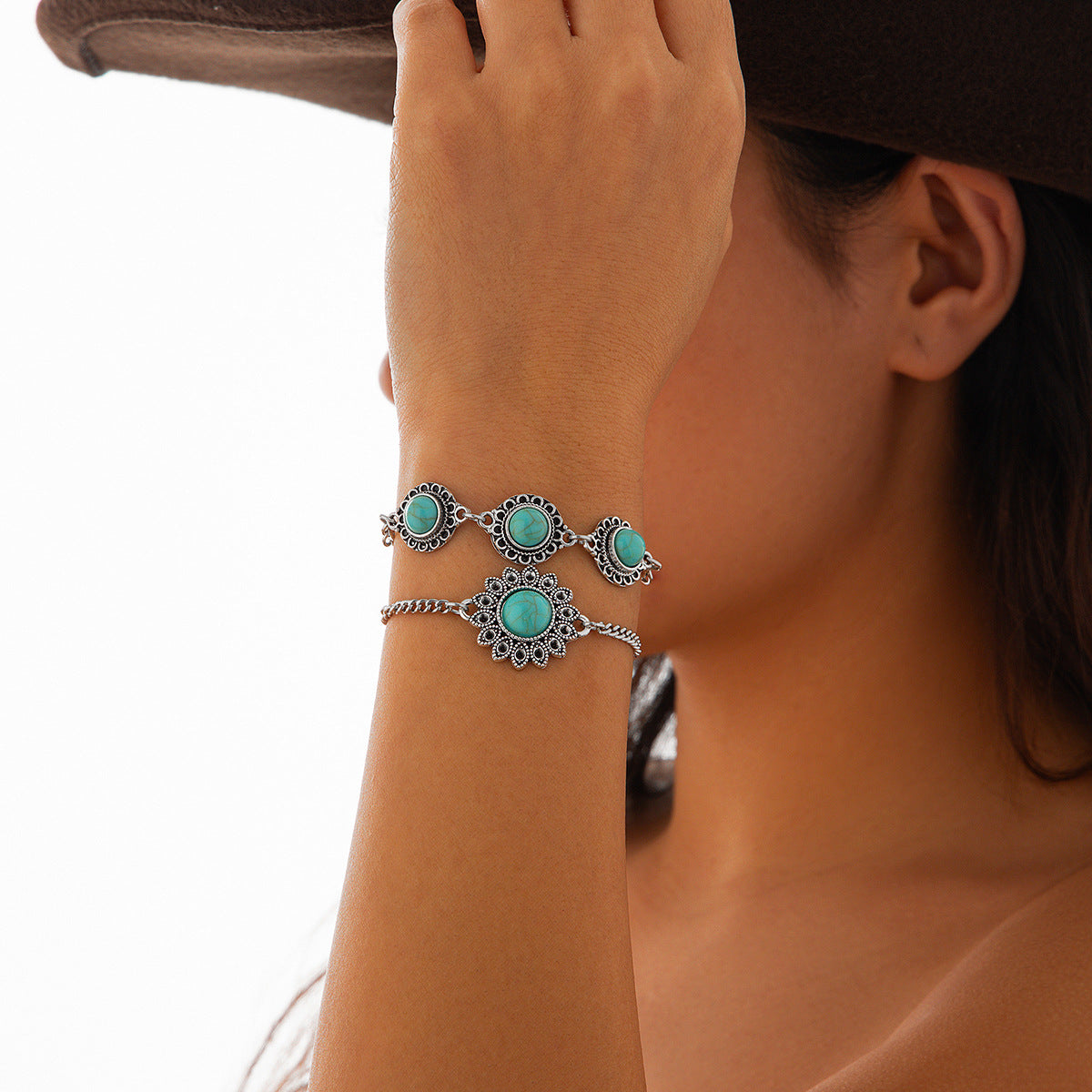 Ensemble de Bracelets en Alliage Turquoise Bohémien pour Femmes