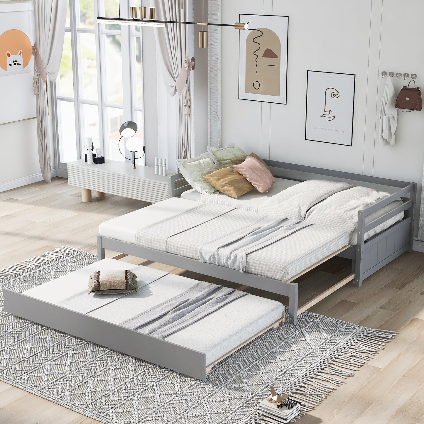 Twin or Double Twin Daybed with Trundle Gray - Korvel