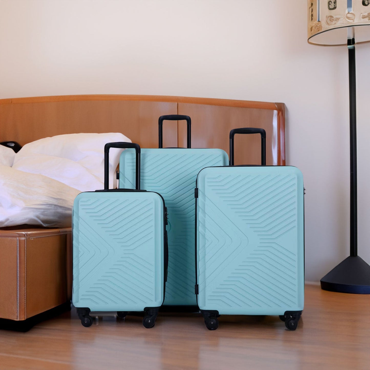 Ensemble de bagages léger en ABS de 3 pièces avec roues pivotantes - Vert