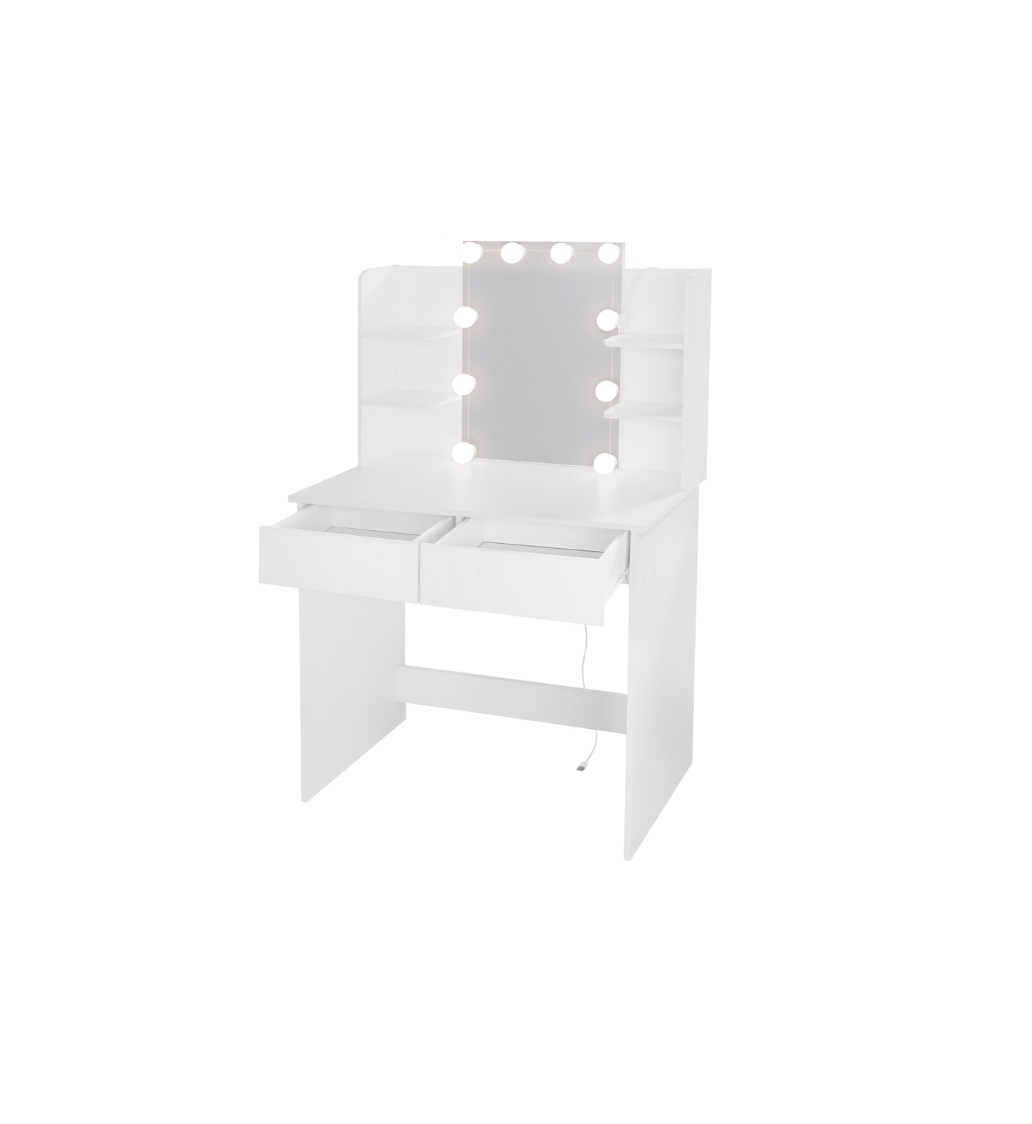 Makeup Vanity Desk With LED Lighted Mirror ,Dressing Table Set With 2 Large Drawers 10 LED Light ,White Color - Korvel