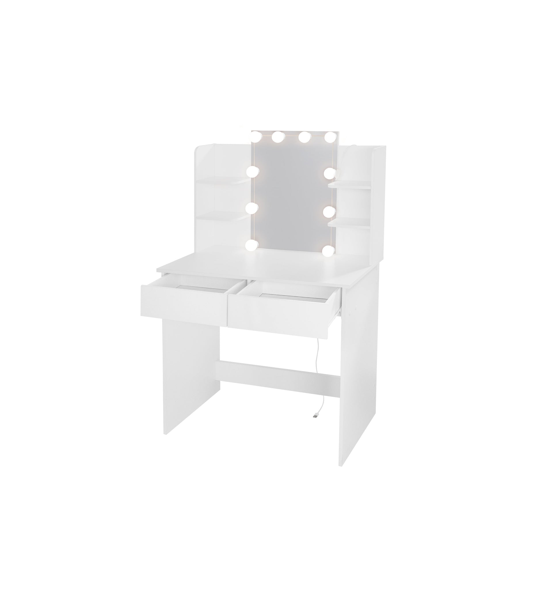 Makeup Vanity Desk With LED Lighted Mirror ,Dressing Table Set With 2 Large Drawers 10 LED Light ,White Color - Korvel