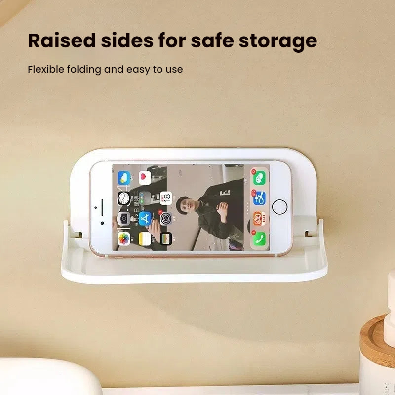 New Foldable Punch - Free Wall - mounted Plastic Floating Shelf for Bathroom and Toilet, Ideal for Towel and Clothes Storage - Korvel